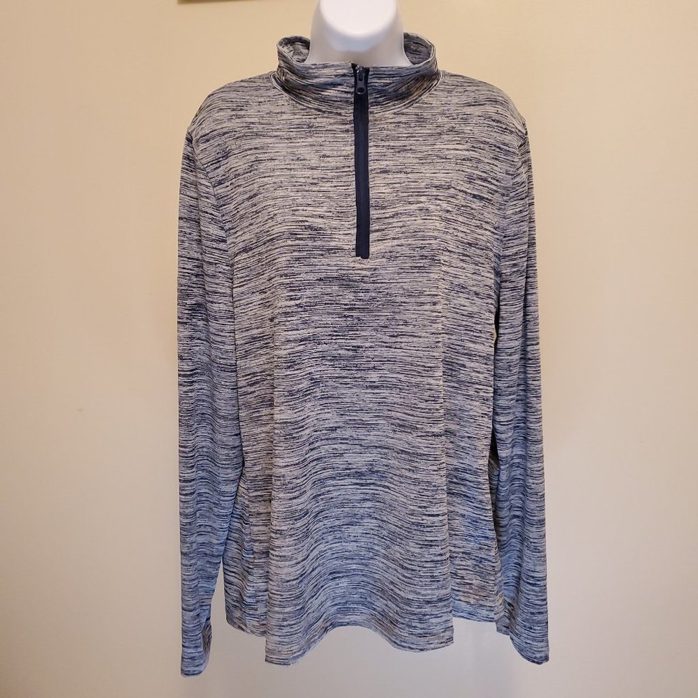 LIDA Collection Blue Half Zip Long Sleeve Pullover Top with Thumb Holes - (L/XL)